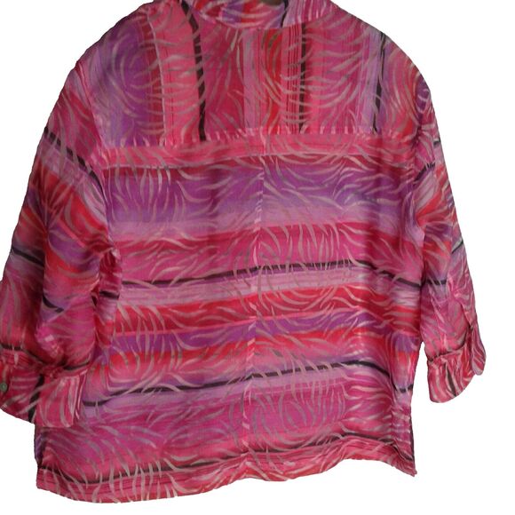 MIRASOL Button Up Blouse Women’s L Rayon Linen Blend Tropical Sunset Top Sheer - Picture 4 of 5